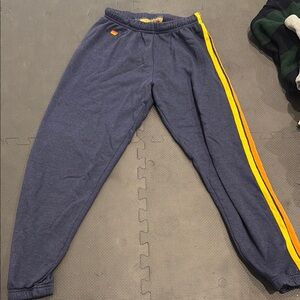 Aviator Nation sweatpants with rainbow stripes
